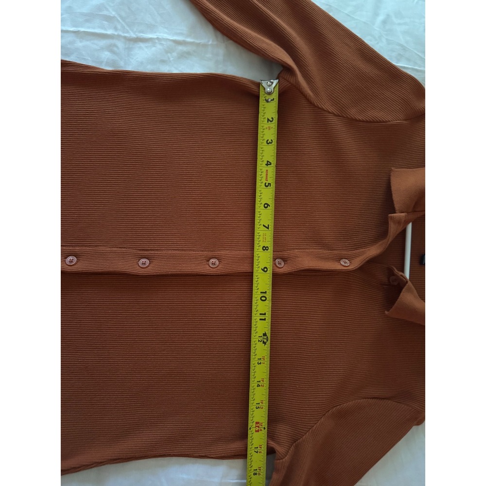 GAP Womens Rust Burnt Orange Ribbed Knit Long Sleeve Button Down Midi Dress L - Picture 7 of 8